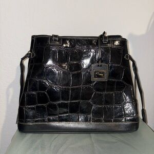 Dooney and Bourke Black Croc-Embossed Structured Shoulder Bag